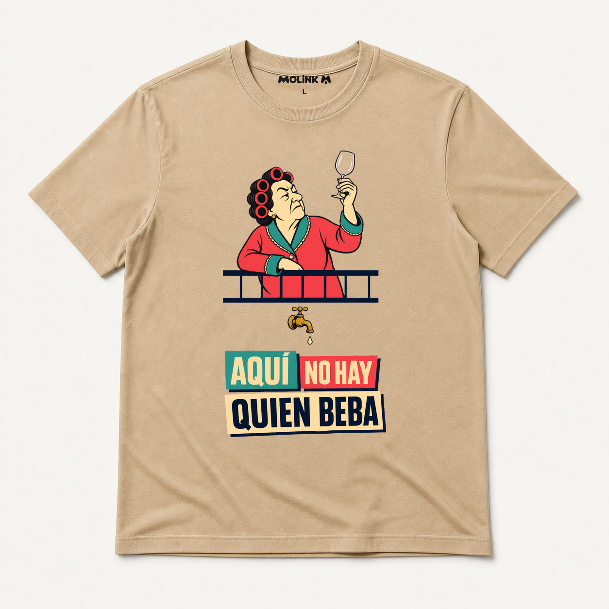Camiseta Aquí No Hay Quien Beba en color beige