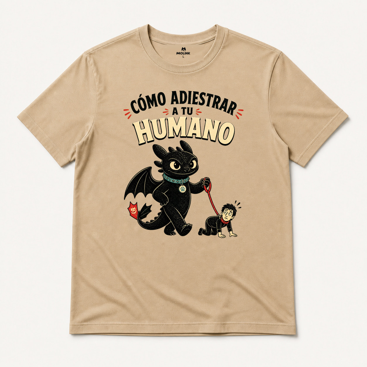 Camiseta Cómo Adiestrar a Tu Humano en color beige