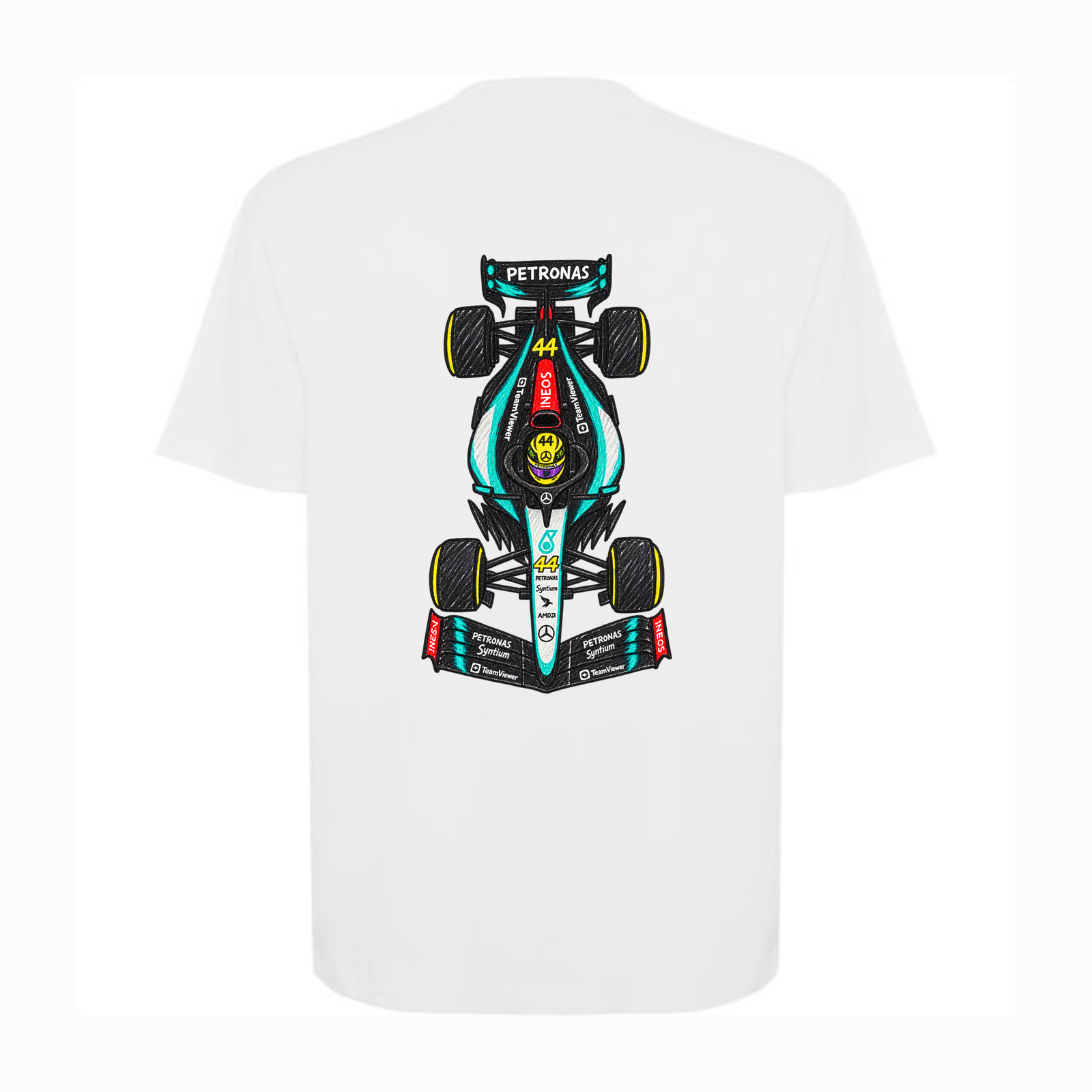Camiseta oversized Hamilton Carioca en color white, vista trasera