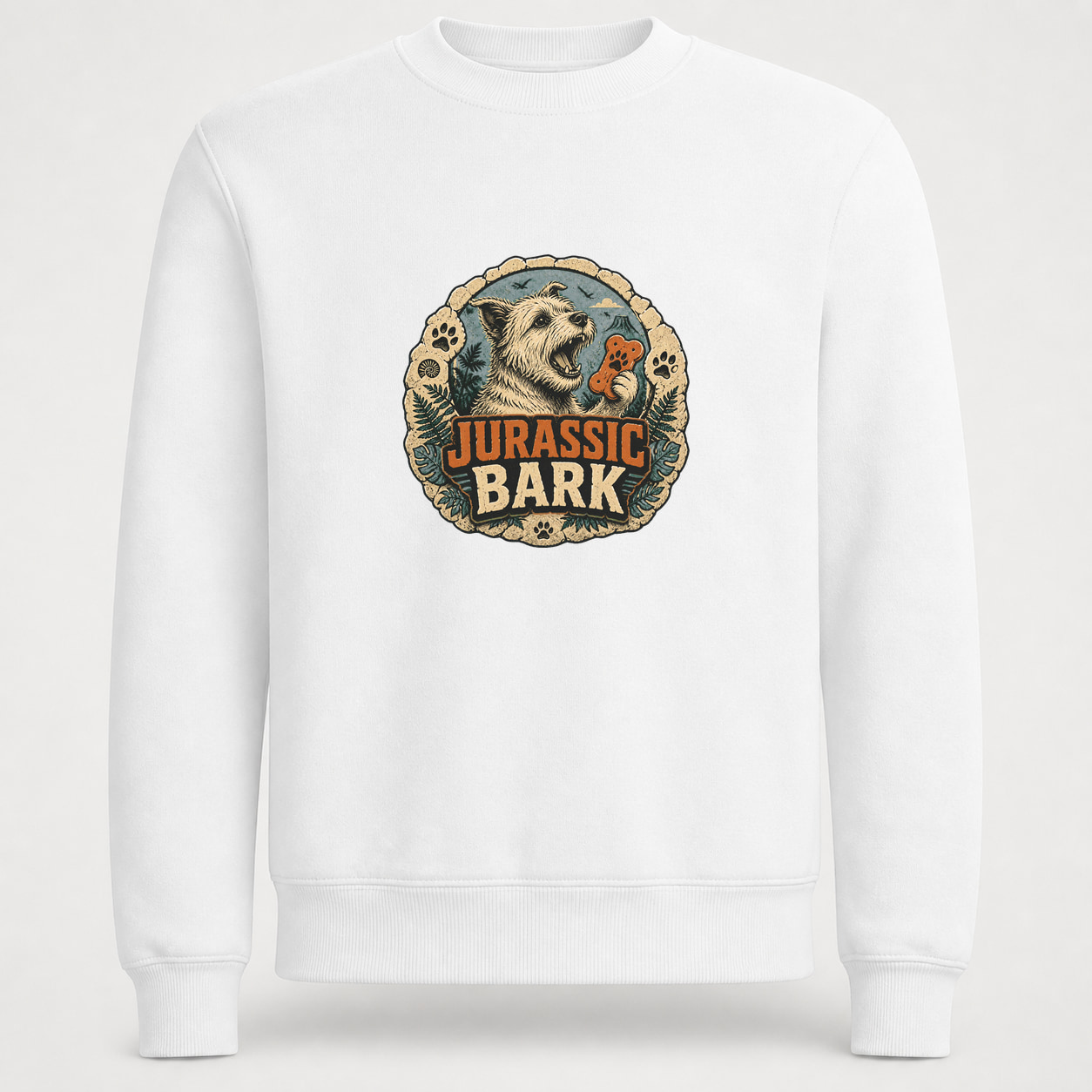 Sudadera Jurassic Bark, Classic · Sin capucha, color blanco