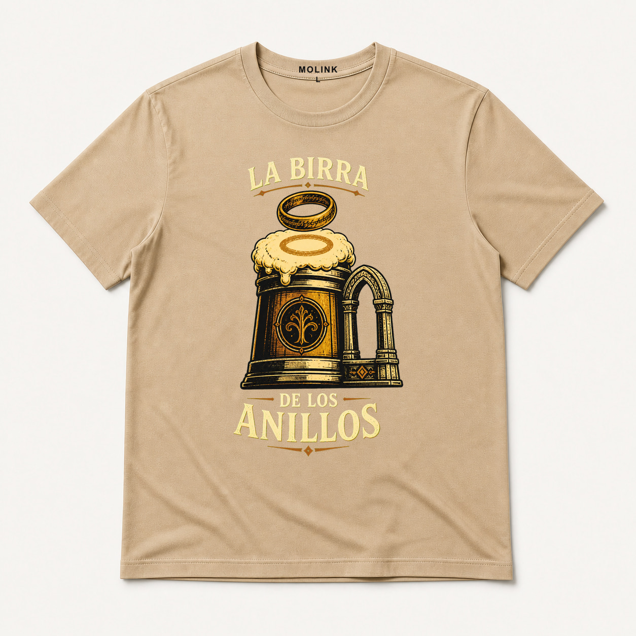 Camiseta La Birra de los Anillos en color beige