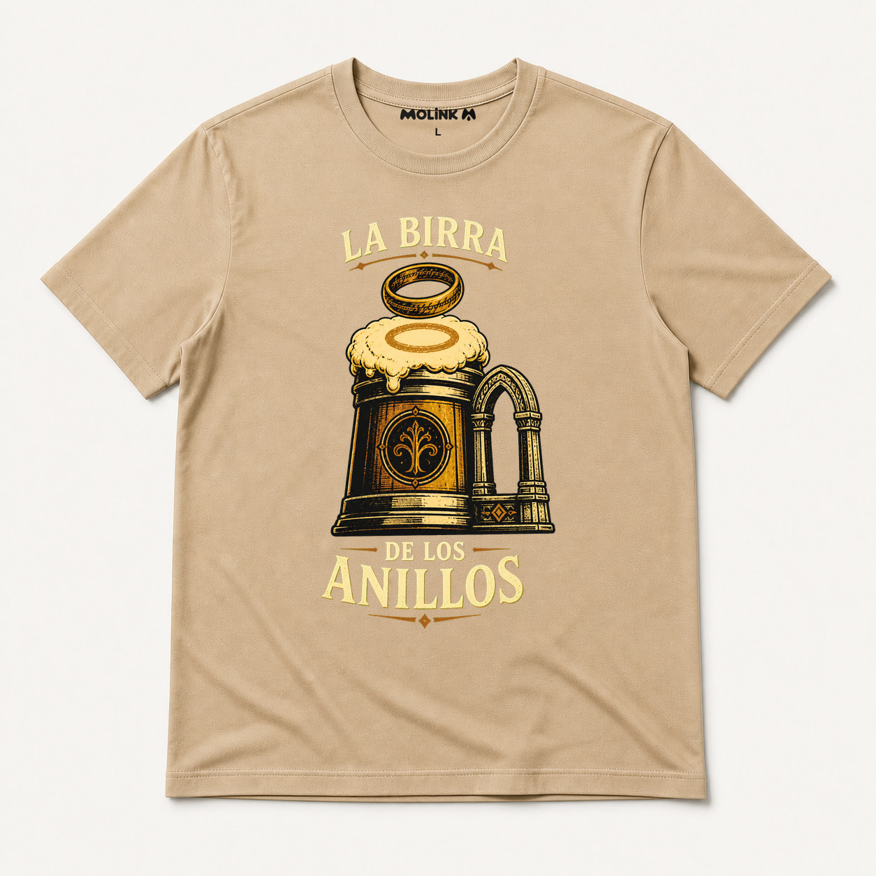 Camiseta La Birra de los Anillos en color beige