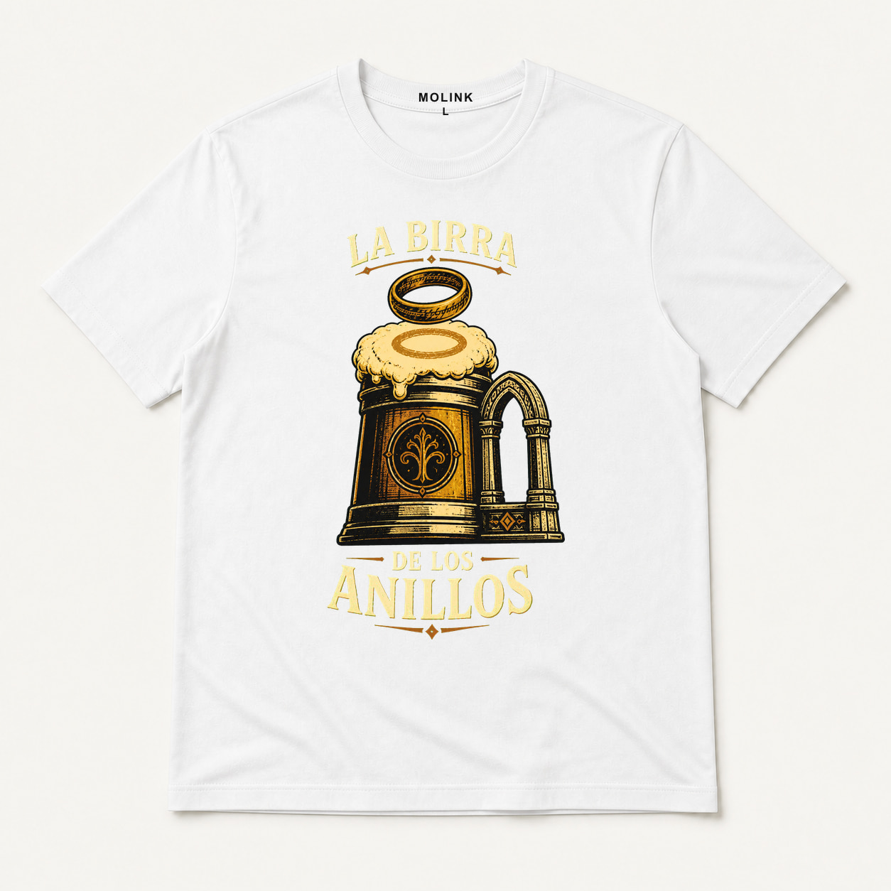 Camiseta La Birra de los Anillos en color blanco