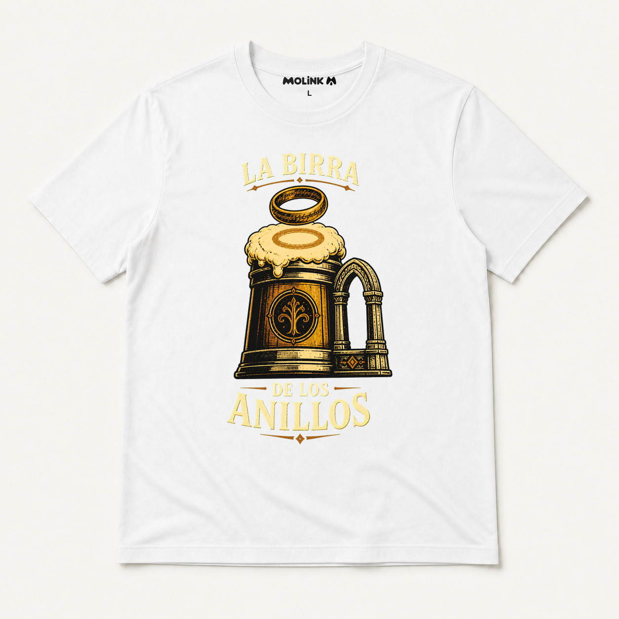 Camiseta La Birra de los Anillos en color blanco