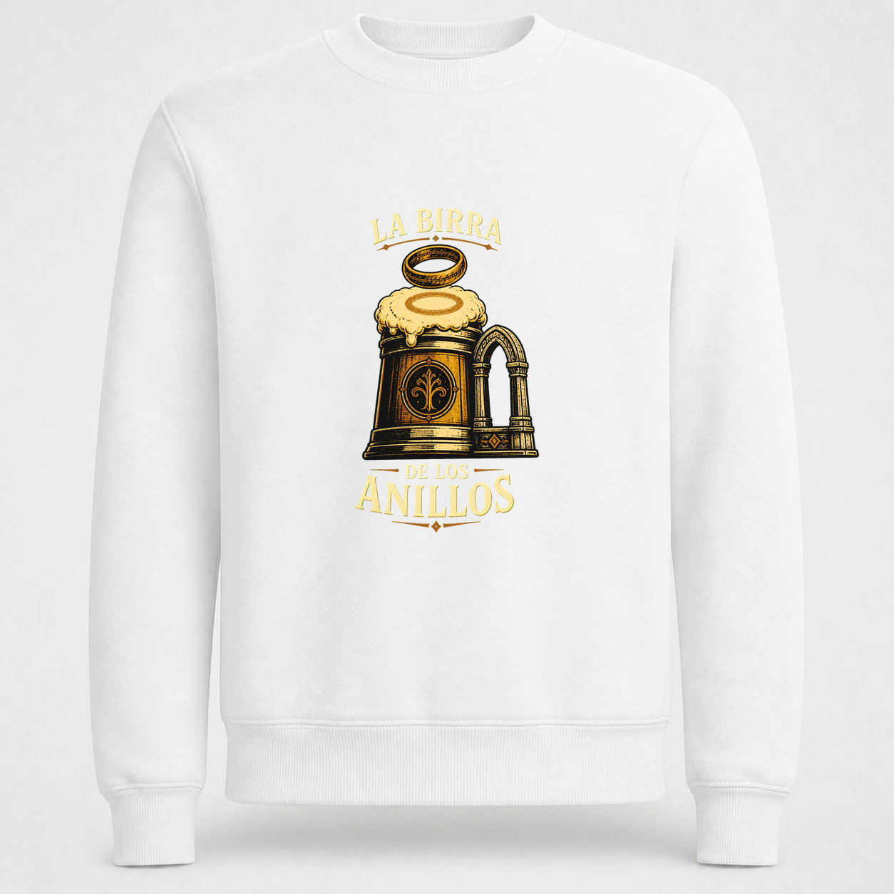 Sudadera La Birra de los Anillos, Classic · Sin capucha, color blanco