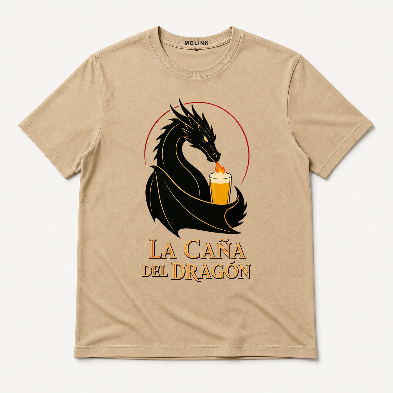 Camiseta La Caña del Dragón en color beige