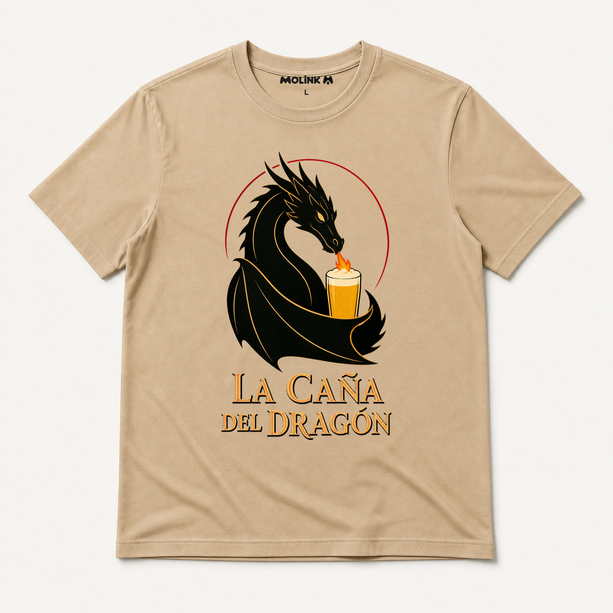 Camiseta La Caña del Dragón en color beige