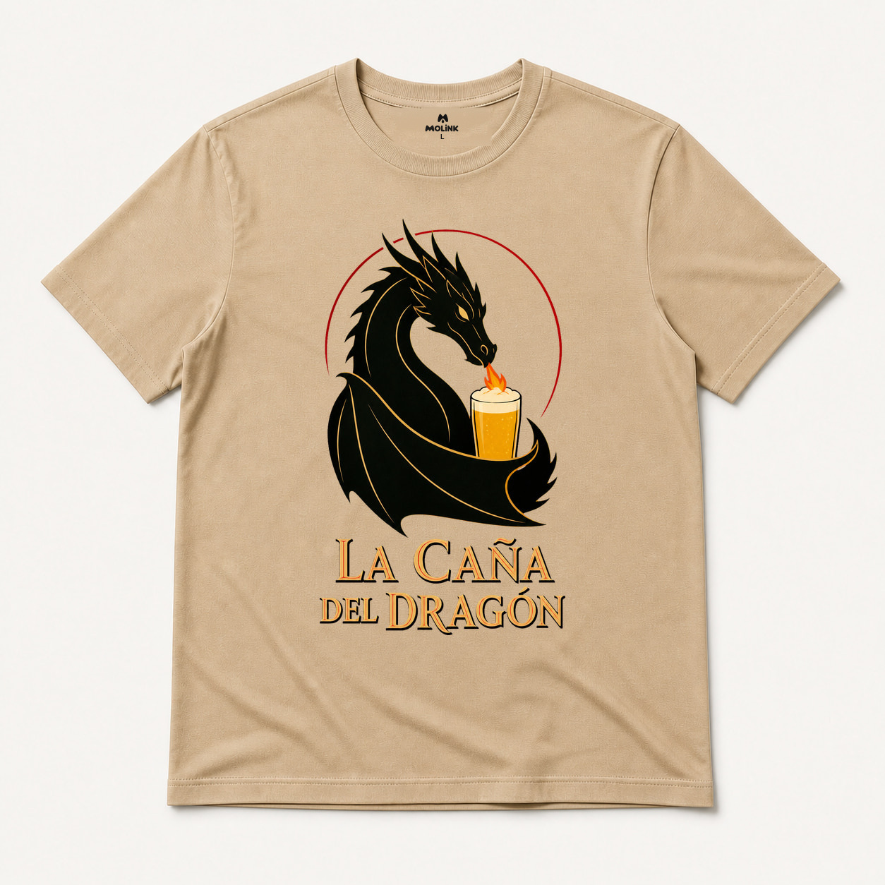 Camiseta La Caña del Dragón en color beige