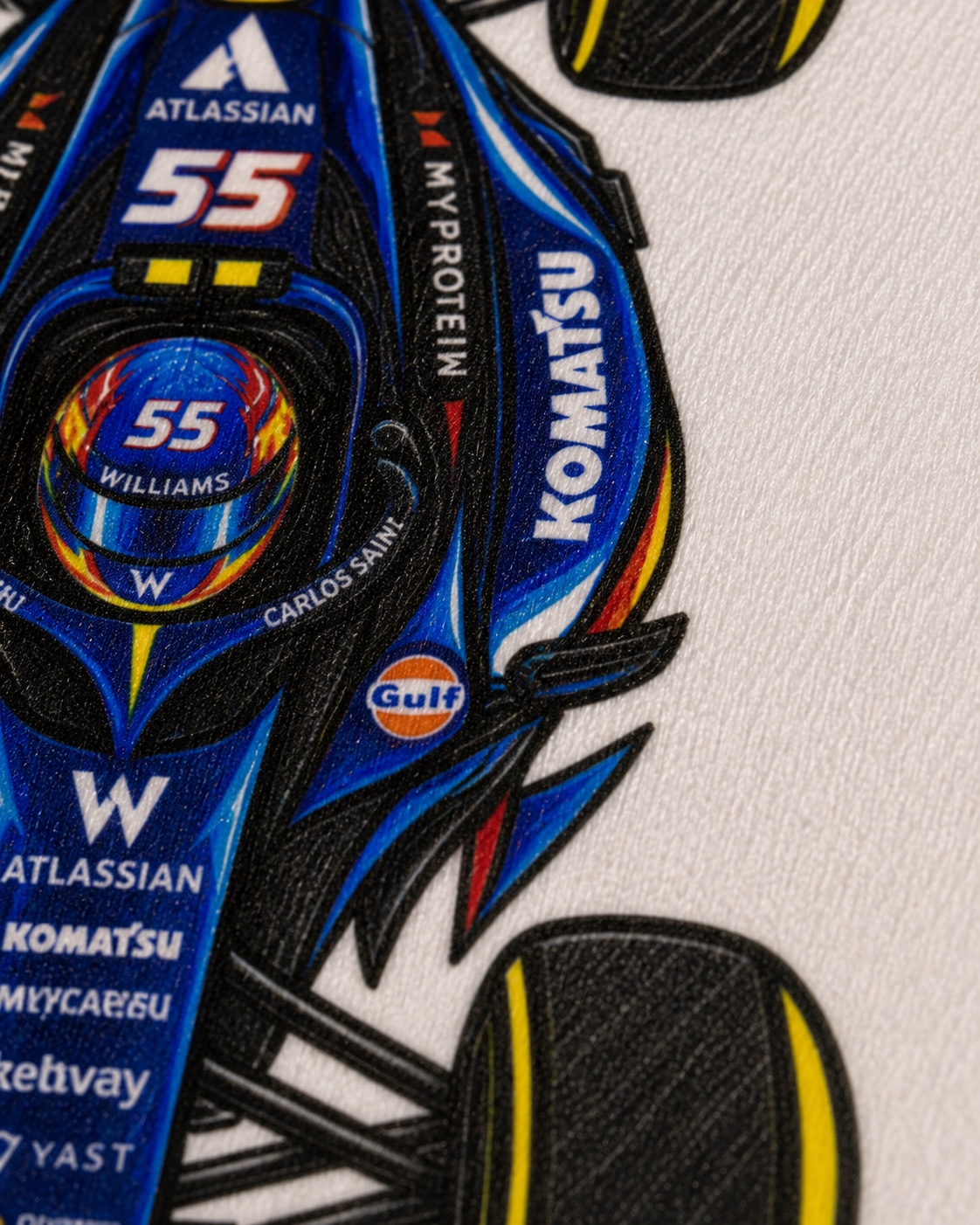 Detalle de la impresión DTF de la camiseta Carlos Sainz