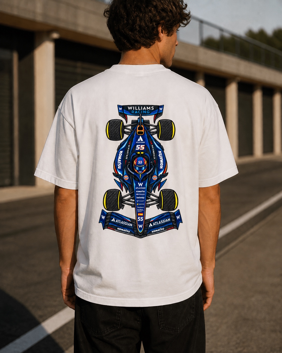 Modelo con la camiseta Carlos Sainz vista de espaldas