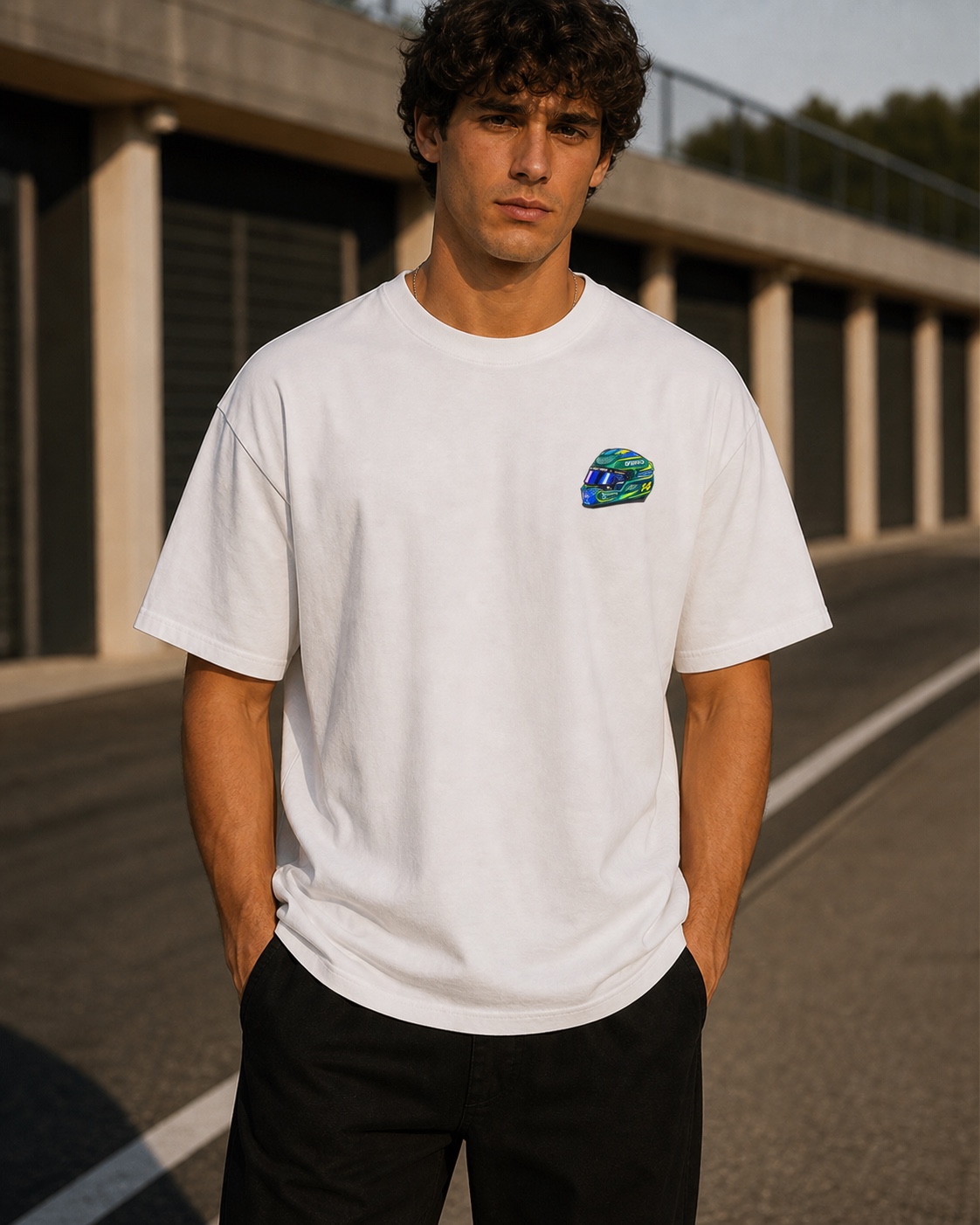 Modelo con la camiseta Fernando Alonso vista de frente