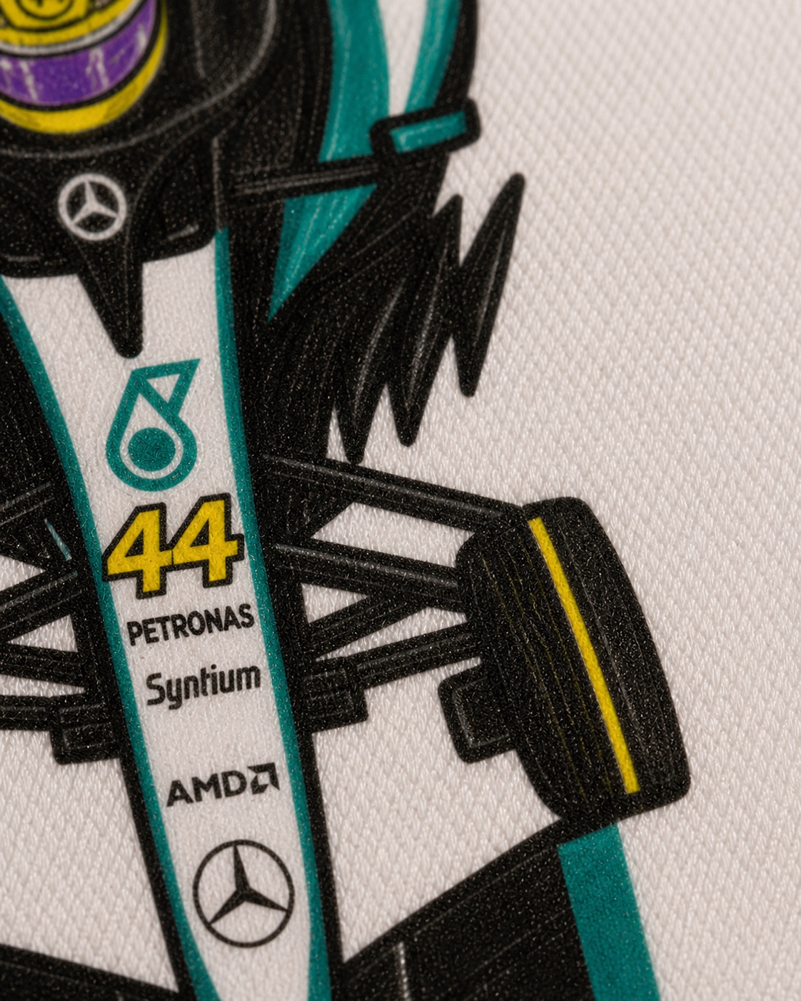Detalle de la impresión DTF de la camiseta Hamilton
