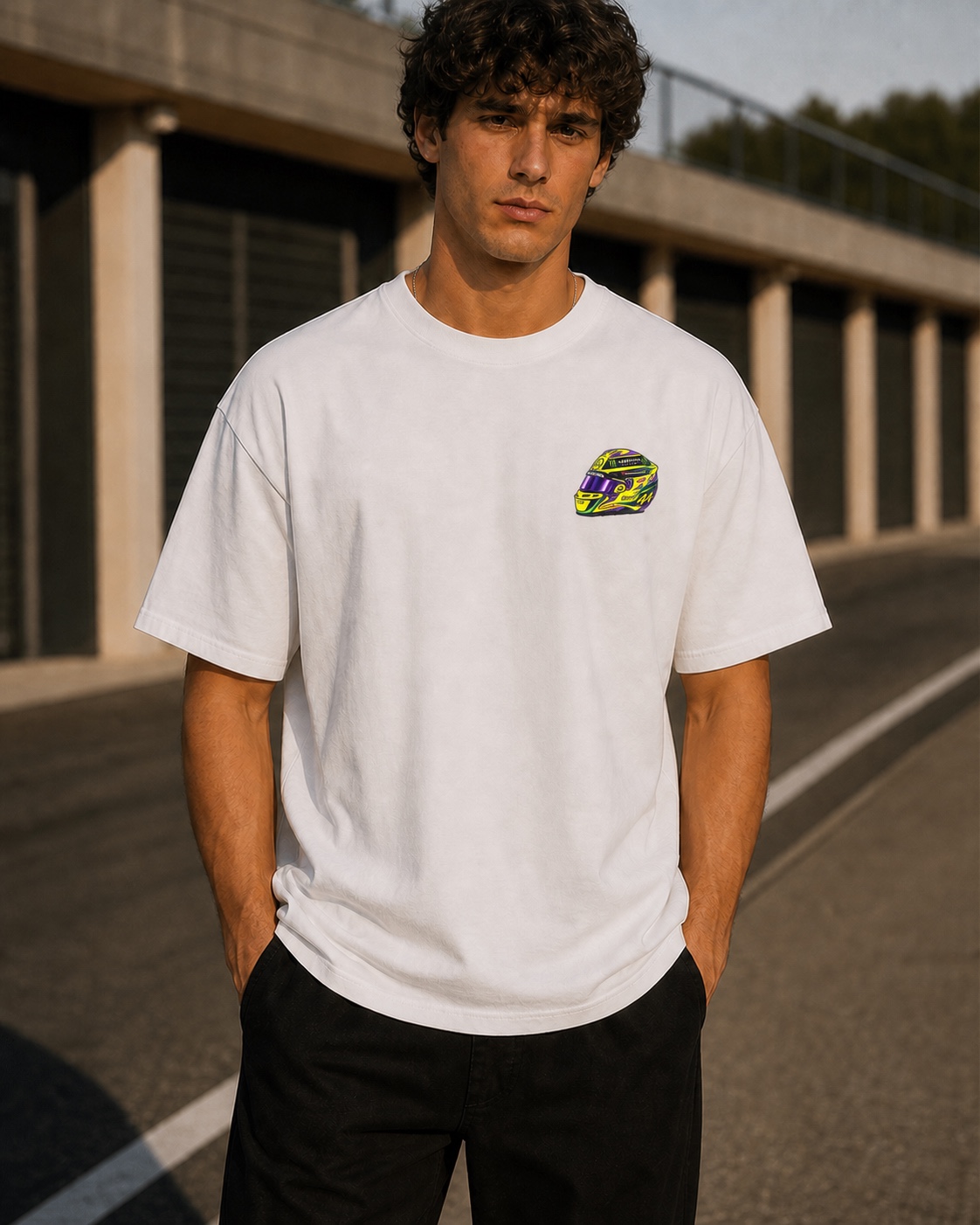 Modelo con la camiseta Hamilton vista de frente