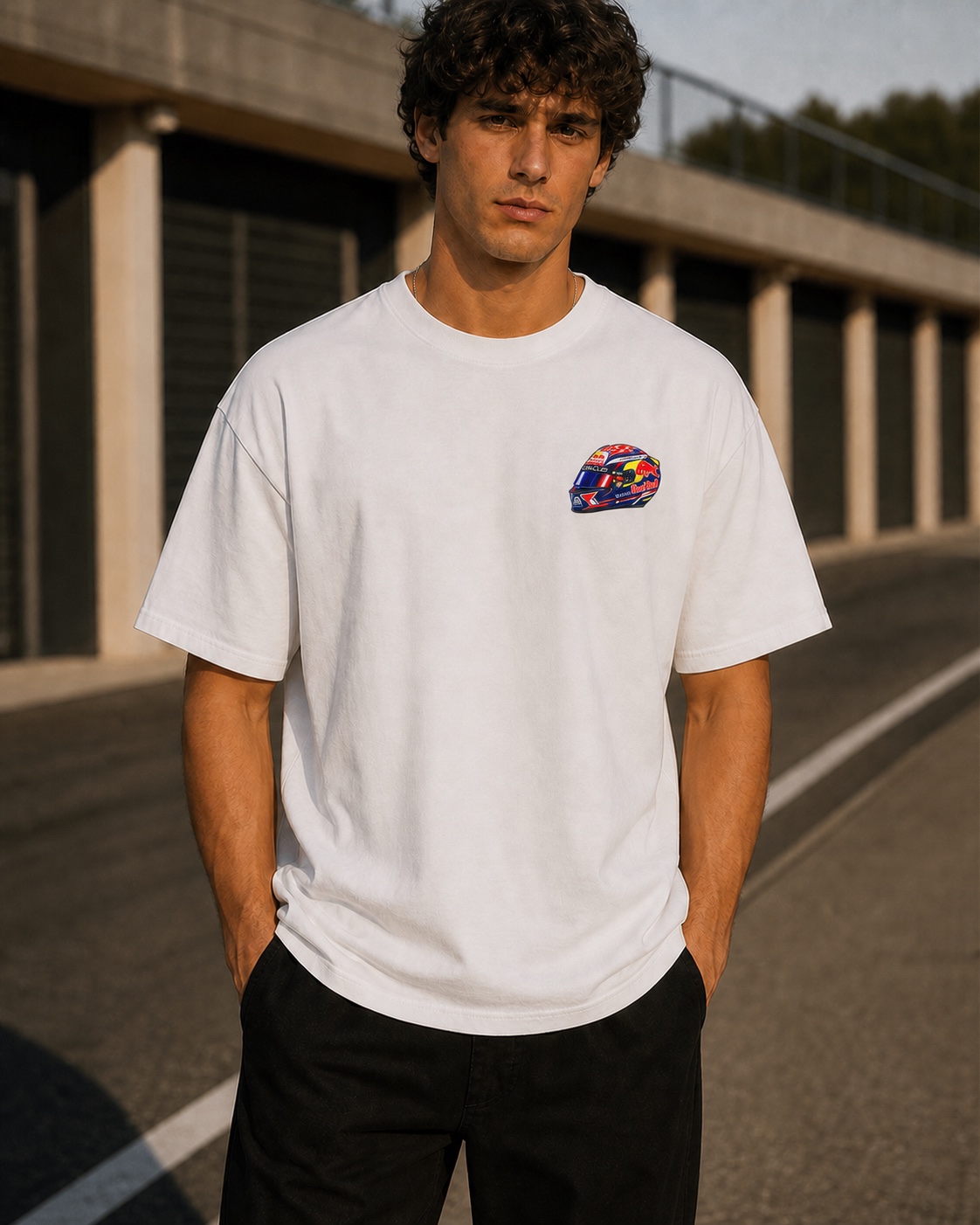 Modelo con la camiseta Max Verstappen vista de frente