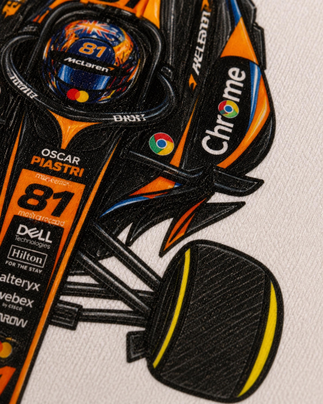Detalle de la impresión DTF de la camiseta Oscar Piastri