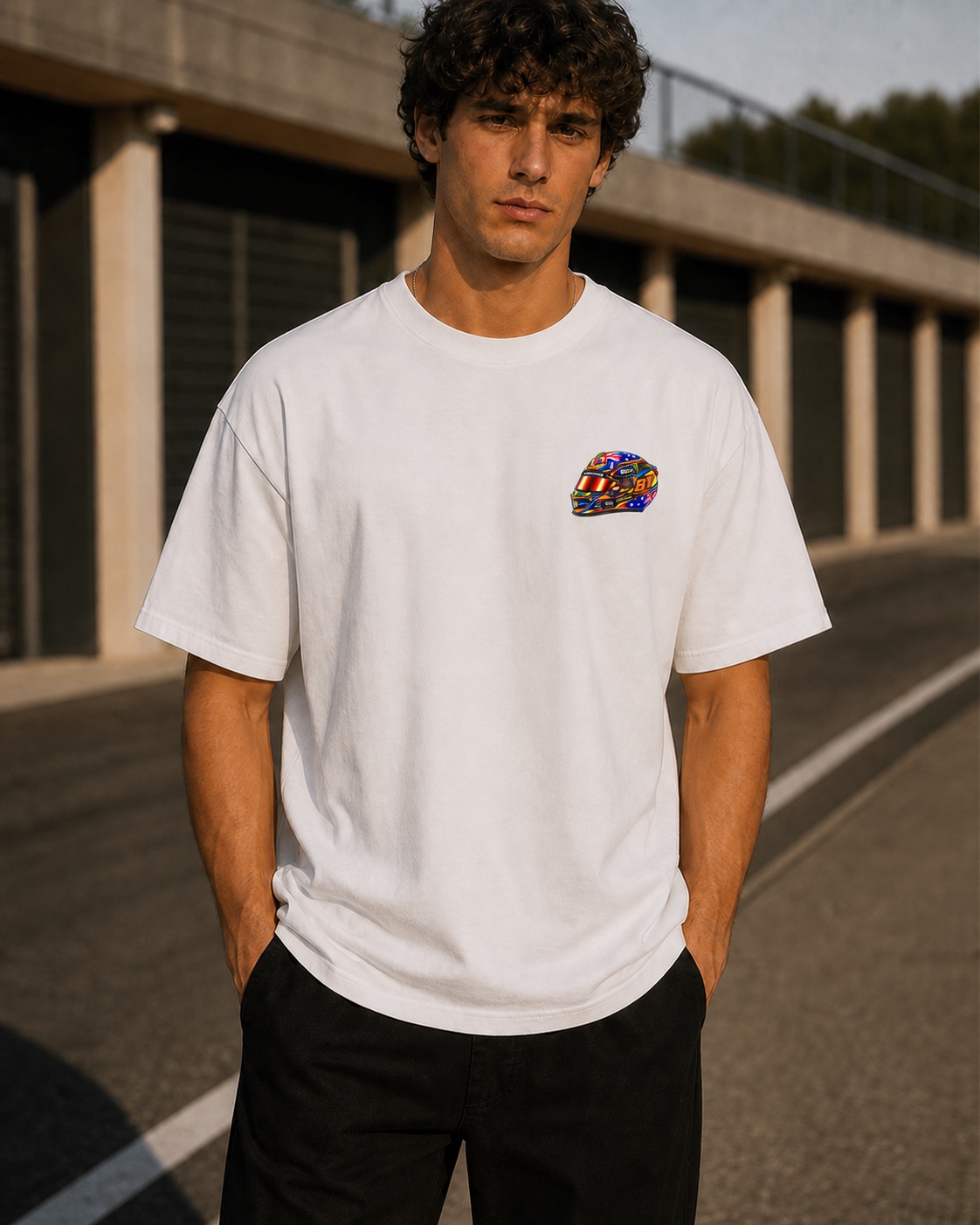 Modelo con la camiseta Oscar Piastri vista de frente