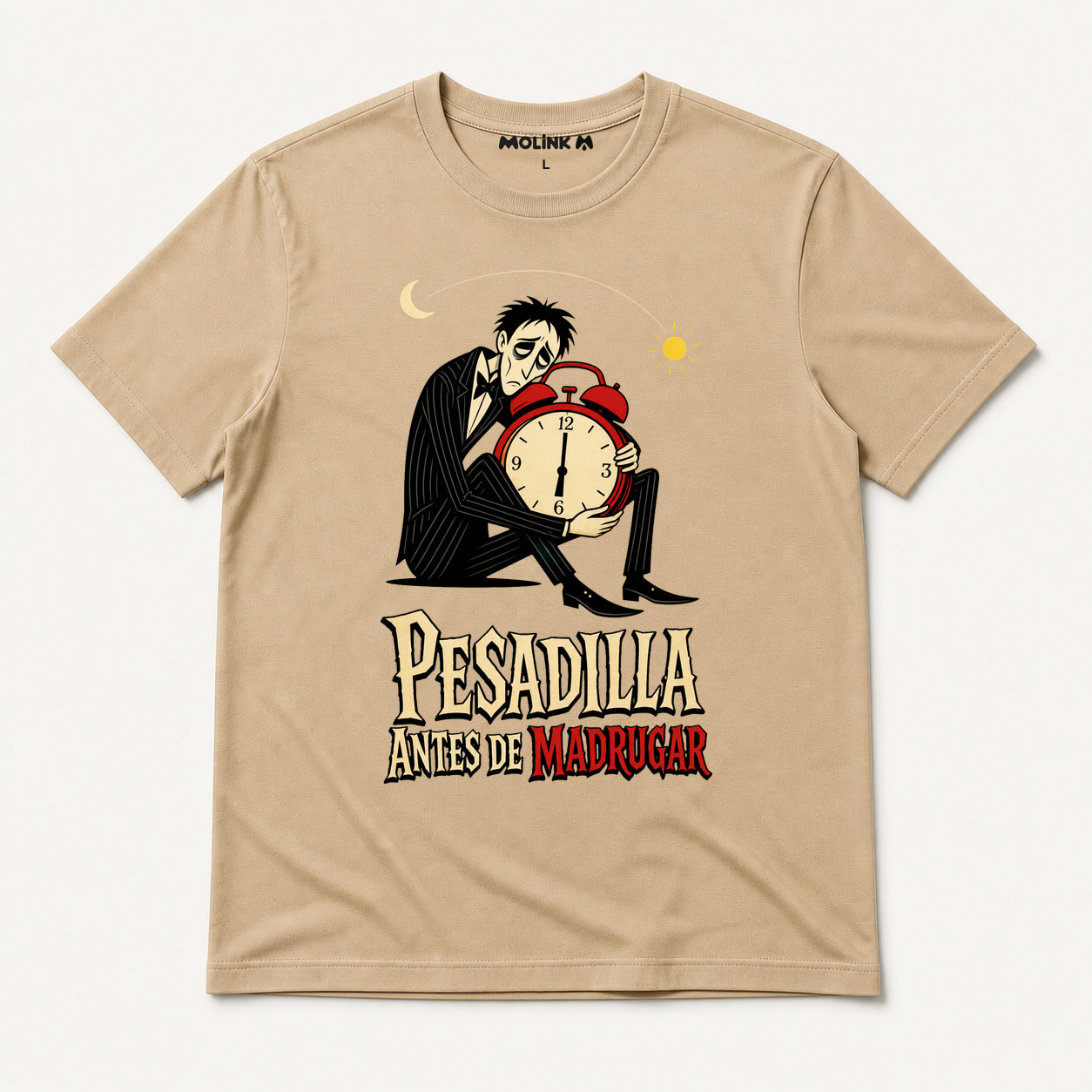 Camiseta Pesadilla Antes de Madrugar en color beige