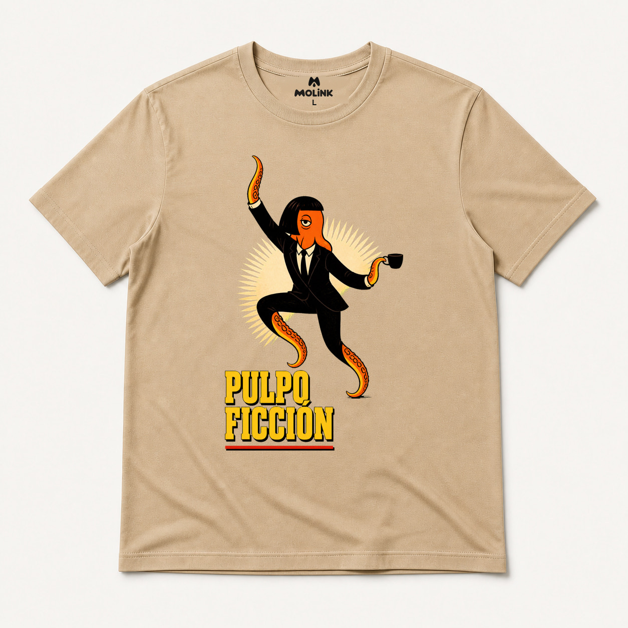 Camiseta Pulpo Ficción en color beige